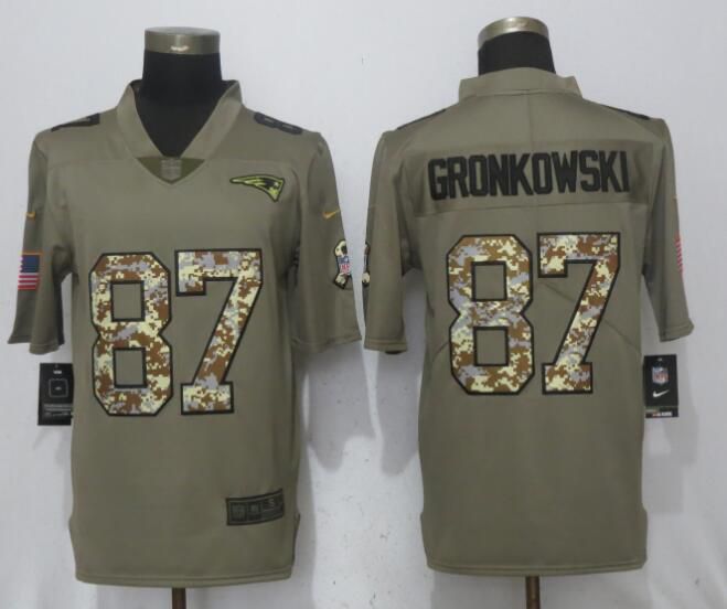 Men New England Patriots #87 Gronkowski Olive Camo Carson 2017 Salute to Service Nike Limited NFL Jerseys->->NFL Jersey